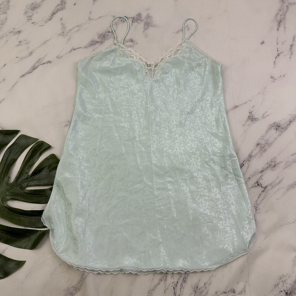 Barbizon Womens Vintage 80s Slip Nightgown Size L Pastel Blue Jacquard Floral